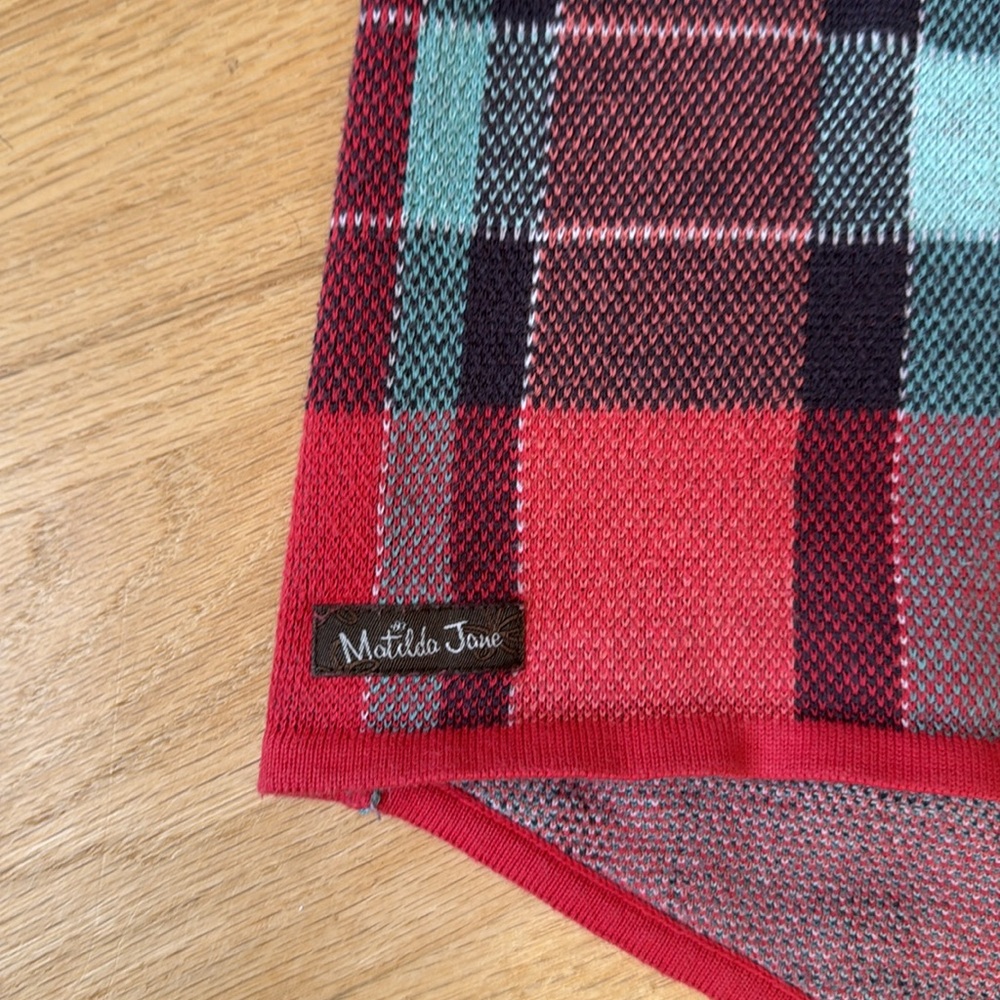 Matilda Jane Steadfast striped plaid Size M open Christmas sweater green red - Picture 8 of 8